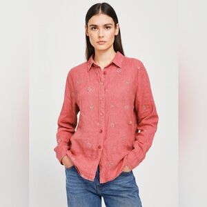 Vintage Christopher & Banks Linen Blend Embroidered Leaves and Strawberries Sz M